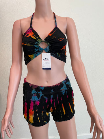 Tie dye summer travels comfy hippie bohemian spandex  shoft crop top