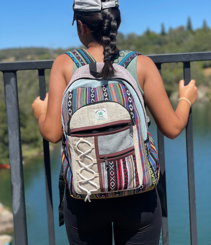 LARGE Himalayan Hemp Backpack with LAPTOP POCKET Nepal Fair Trade Hiking BagBackpcks