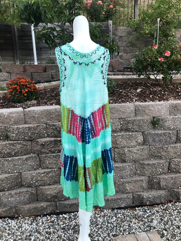 casual umbrella dress Loose Brightly Colored Casual Tie-Dye Summer Umbrella Dress Light Pine Green