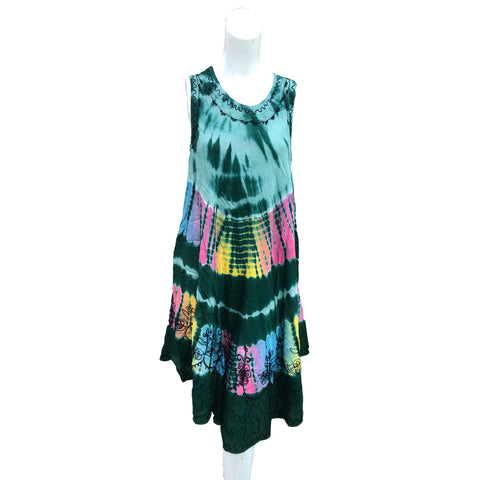 casual umbrella dress Loose Brightly Colored Casual Tie-Dye Summer Umbrella Dress Light Pine Green