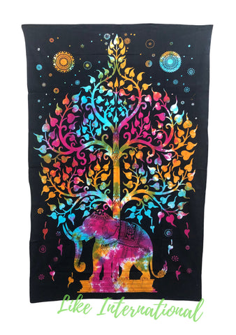 Elephant Tree of life Tapestry Boho Linen Bedding Wall Hanging