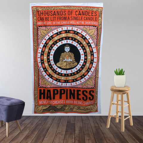 Positivity Buddha Tapestry Happiness Candles Indian Wall Hanging