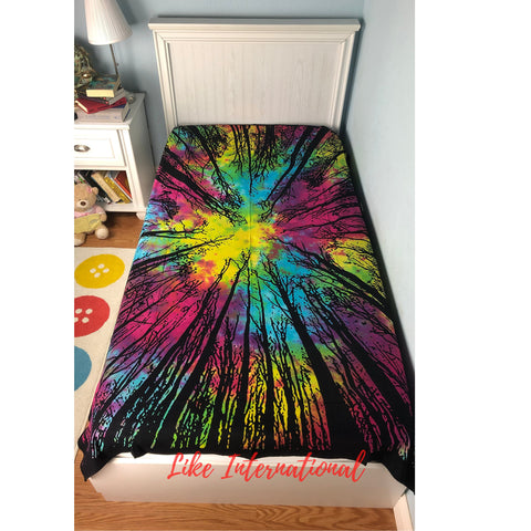 Tie Dye Forest Locust Indian Tapestry Wall Hanging Boho Bedding