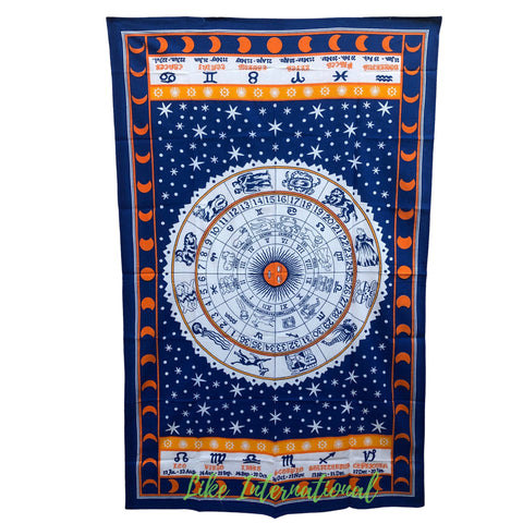 Assorted Blue Zodiac Sign Horoscope Indian Tapestry Astrology