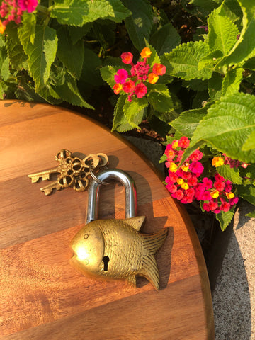 Small Fish Brass Padlock Cute Sized Buddhist Vintage Puzzle Padlock