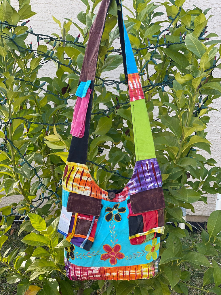 Unique and Colorful Boho Shoulder Bag Cotton Bohemian Bag 5-Pocket Womens Cross Body Bag Festival Market Bag Boho Bag Native Print Bag Gifts Blue/