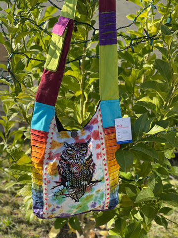 Colorful Owl Patchwork Boho Vegan s Body Bag
