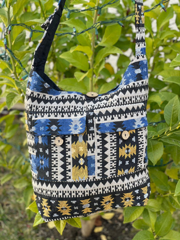 Unique and Colorful Boho Shoulder Bag Cotton Bohemian Bag 5-POCKET