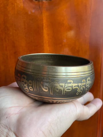 High Vibrational Handcarved Om Mani Padme Hum Mantra Singing Bowl